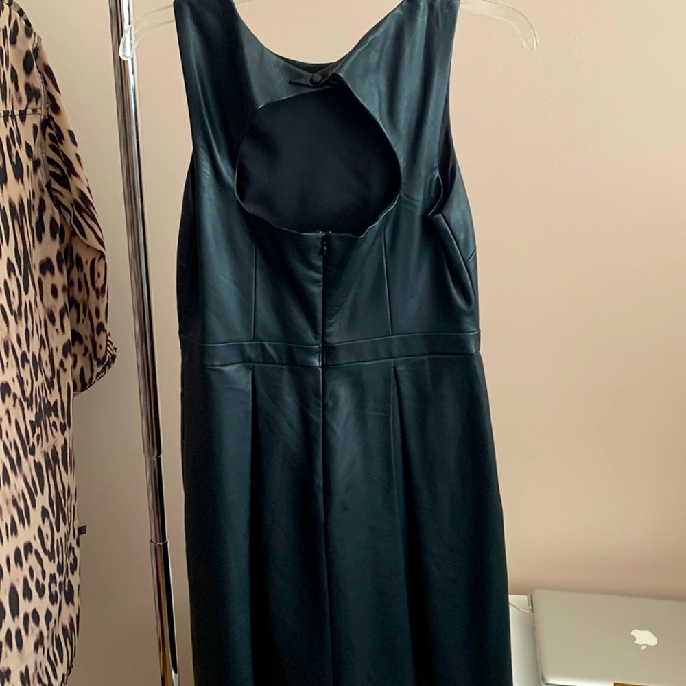 Pleather/leather A line dress. Some worn leather on button and neckline.